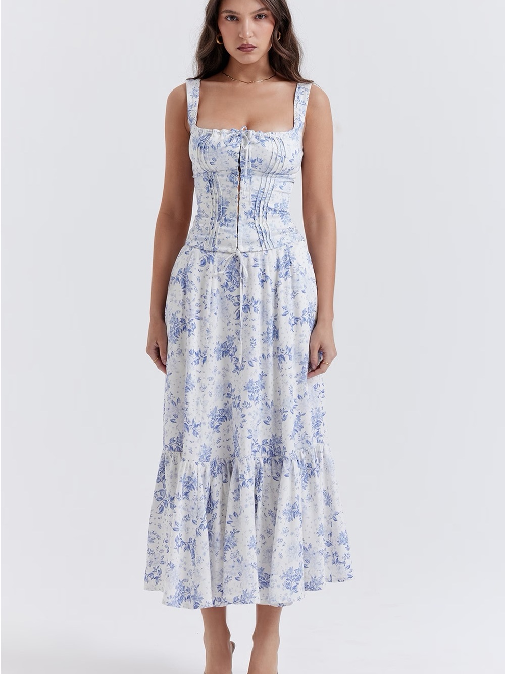House of CB Blue Floral Corset and Skirt Two Piece Set
